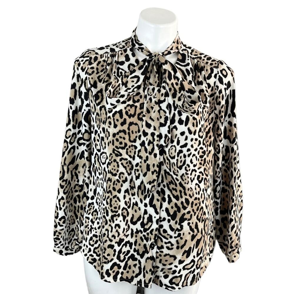 Chico’s animal print tailored blouse bow neck small petite